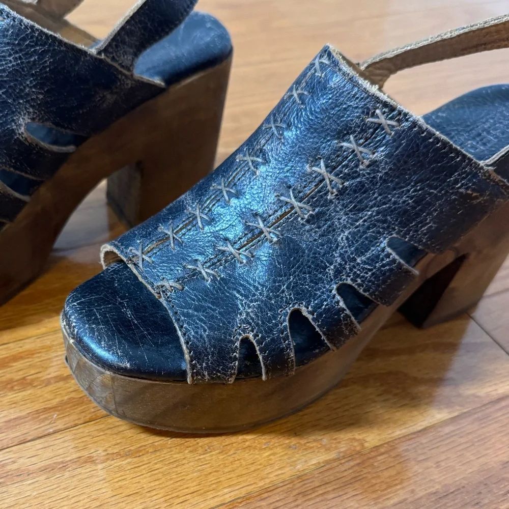 BED|STU Fontella Distressed Black and Brown Platform Sandals 7.5 - Picture 3 of 10